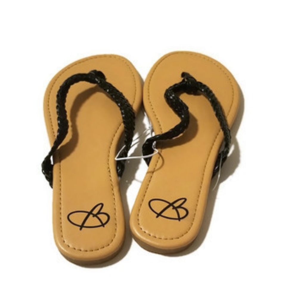 Bobbie Brooks Black Braided flip flop Thong Sandal Sz S NWOT